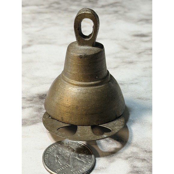 VTG SMALL BRASS BELL INSCRIBED 55-16 ~ 2" T x 1.5" W (2850) - Picture 7 of 10